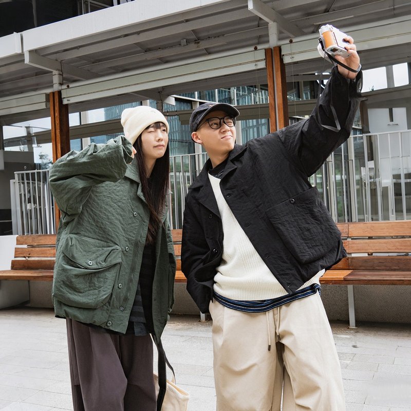 TopBasics 三口袋波浪肌理纹夹克外套 - 男装外套 - 聚酯纤维 绿色