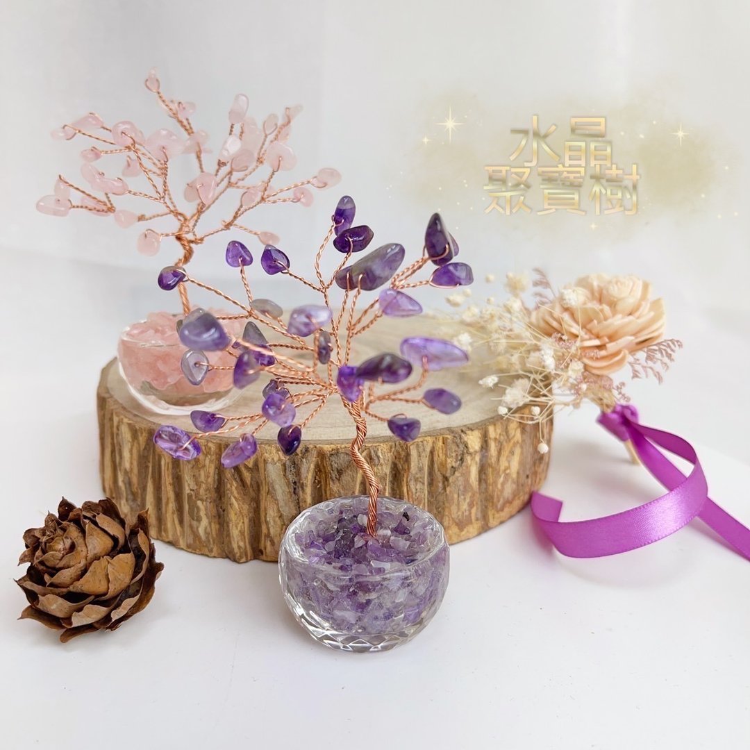 招财/贵人/开运-粉晶、黄水晶、紫水晶聚宝树 - 摆饰 - 水晶 