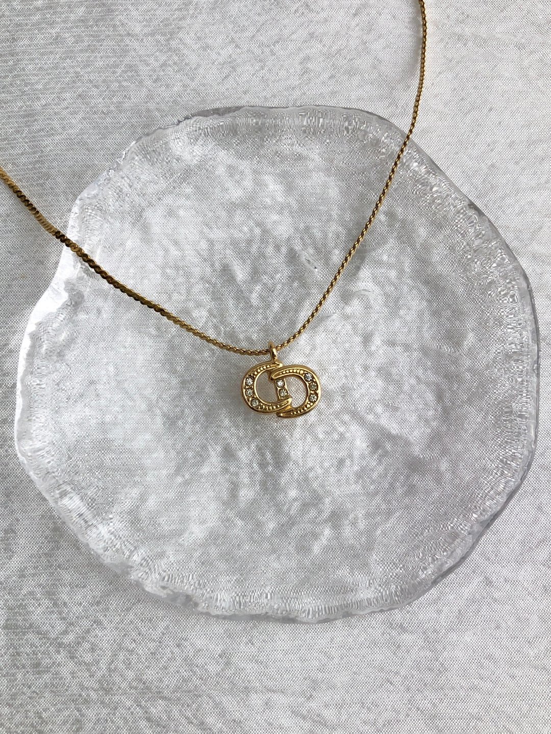 【日本直送，品牌二手包装】Christian Dior 项链金CD标志 水钻 复古 bzd654 - 项链 - 其他材质 金色