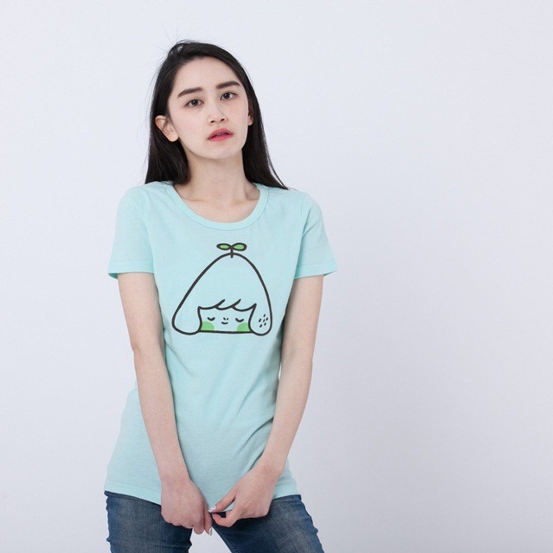 绿芽发小山 短袖 蜜桃棉 女T 水绿 - 女装 T 恤 - 棉 绿色
