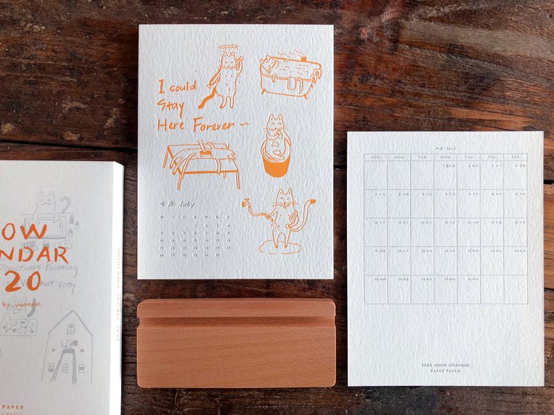 猫咪趣味插画活版印刷印制2020年桌面台历可记事附赠60款图案贴纸 - 年历/台历 - 纸 