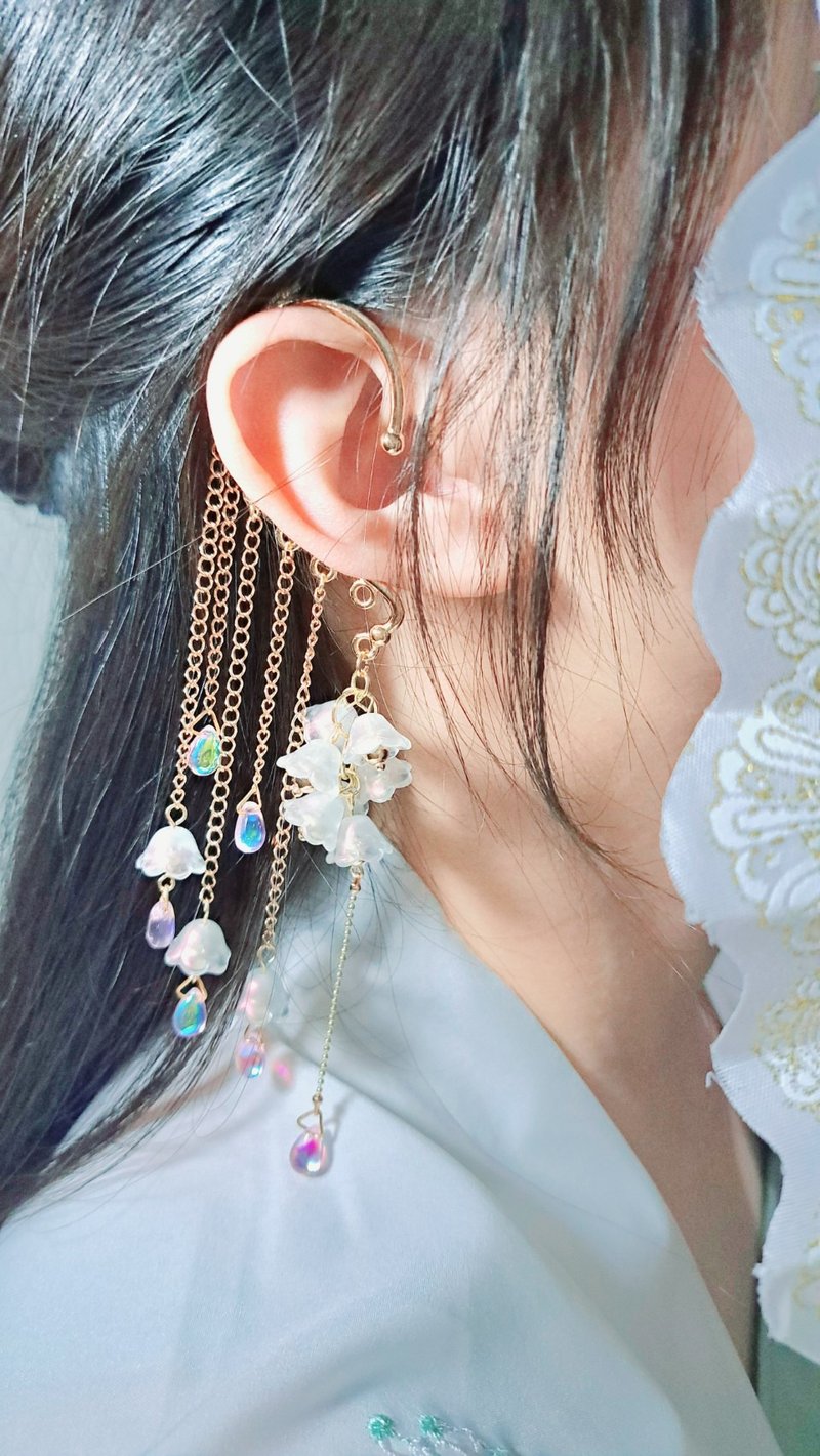 原创花语系列耳挂耳环 铃兰絮语•幽梦_流光幻粉 - 耳环/耳夹 - 其他金属 粉红色