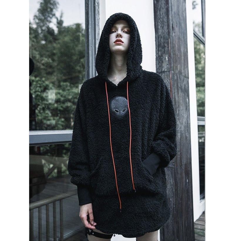 庞克星际巫帽长版毛卫衣 / 宽松版型 - 女装针织衫/毛衣 - 其他材质 黑色