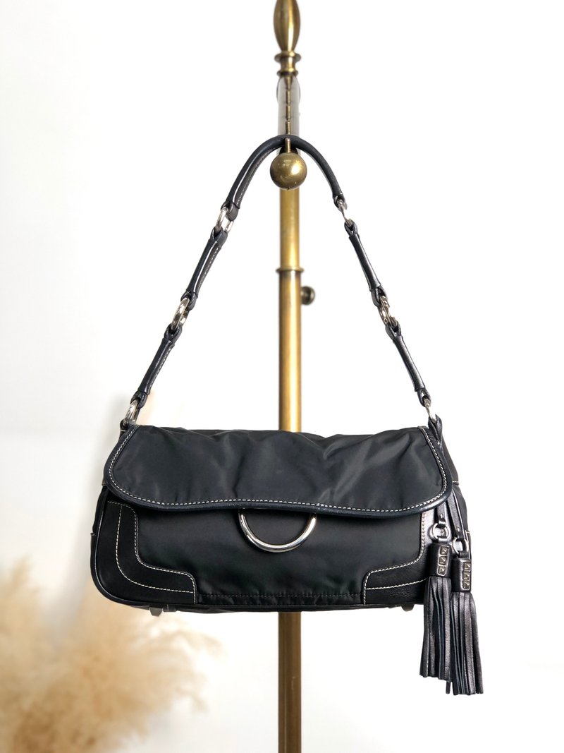 【日本直送 名牌中古包】PRADA 经典尼龙皮革单肩包 黑色 vintage ttefme - 侧背包/斜挎包 - 尼龙 黑色