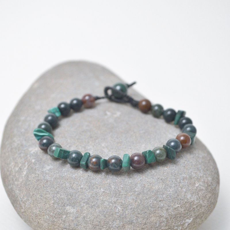 编绳系列- 黑色麻线·血玉髓·孔雀石·麻绳编织手环 - 手链/手环 - 棉．麻 多色