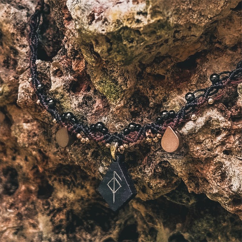 【魔法符文】健康卢恩符文 木镶嵌编织颈链 - 颈链 - 木头 黑色