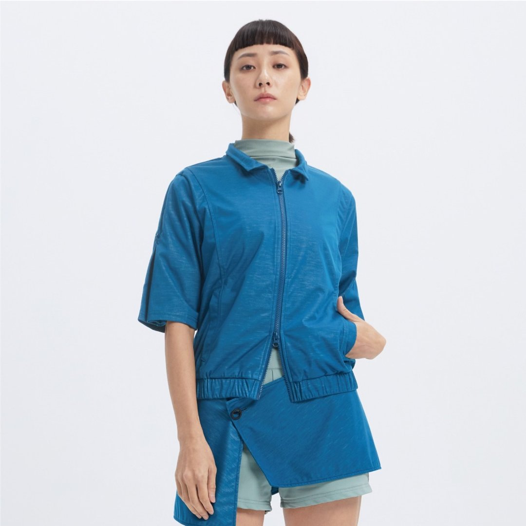 不可退换 /Sportswear褶边五分袖外套-摩蓝 - 女装休闲/机能外套 - 聚酯纤维 蓝色