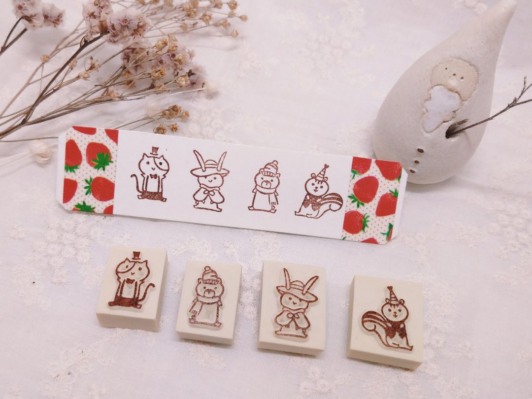 | 展示作品 |【草莓季限定】春天一起去郊游 小动物印章 手刻印章 - 印章/印台 - 木头 