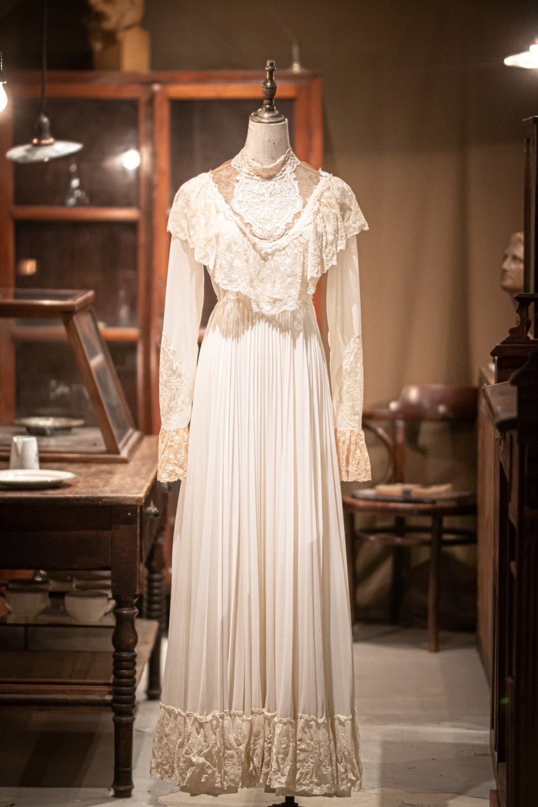 50s古董蕾丝婚纱 - 晚装/礼服 - 棉 黄色
