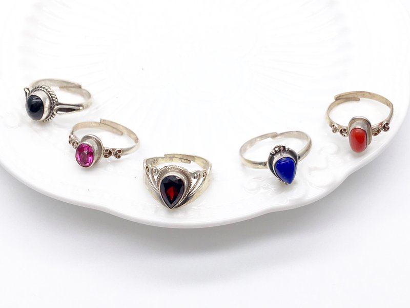 Goody Bag天然石宝石纯银饰品福袋 尼泊尔手工银饰 银戒+银戒组合 - 戒指 - 宝石 多色