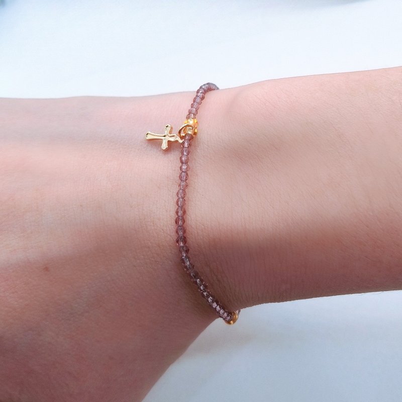 天然极细切割紫水晶包14K金十字架手链/信仰 - 手链/手环 - 水晶 