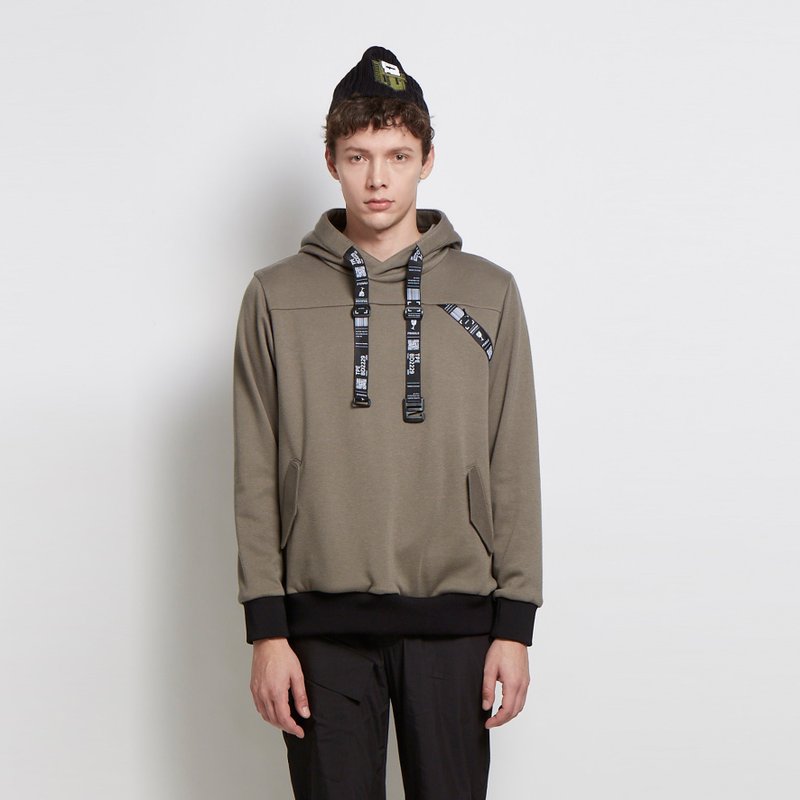 拉封装 - 连帽双口袋针织上衣 - 墨绿 - 男装上衣/T 恤 - 聚酯纤维 绿色