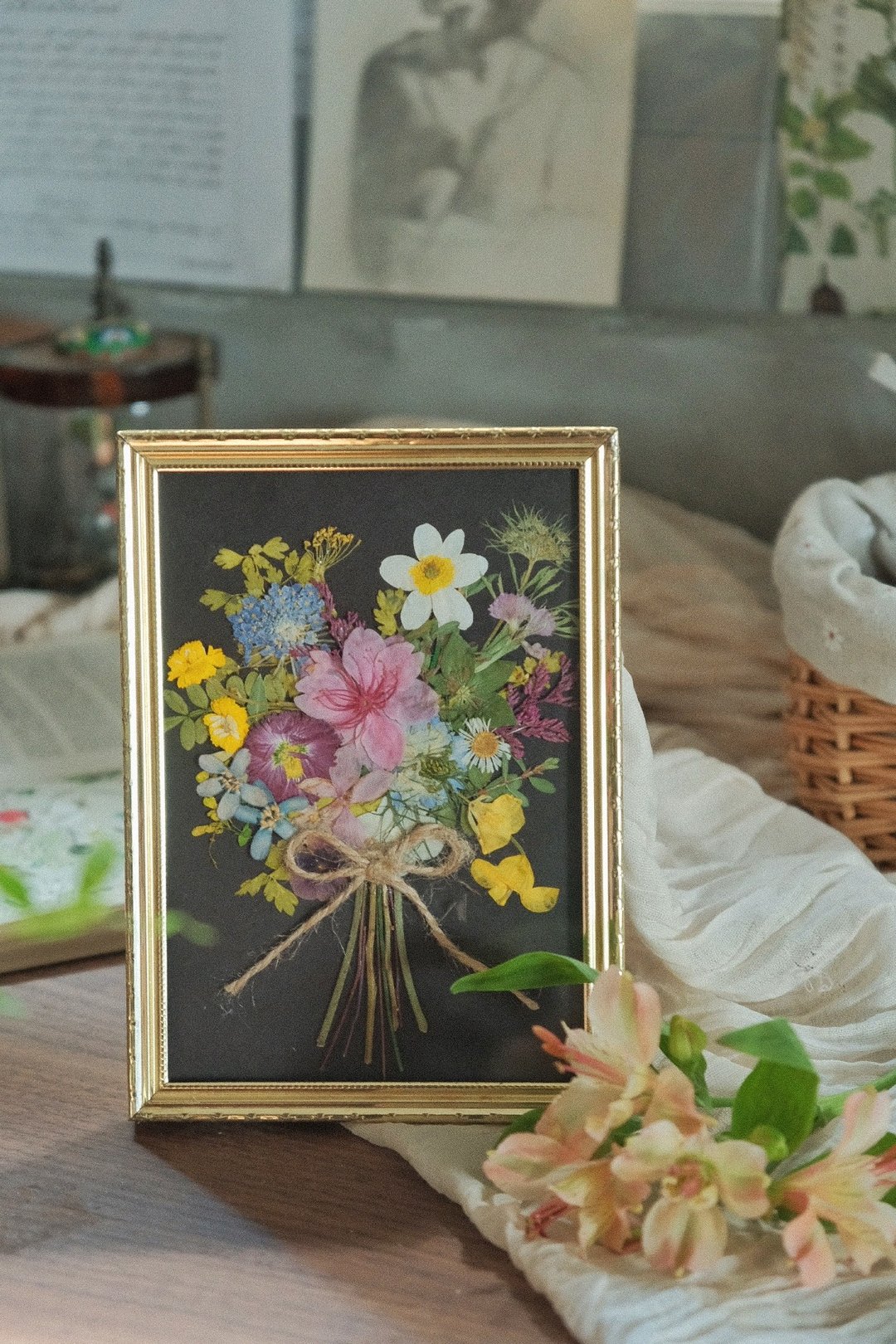【押花相框】现货 压花 植物图鉴 花框 田园花束 古董相框 摆件 - 画框/相框 - 植物．花 多色