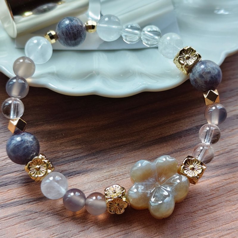 【珊瑚玉樱花水晶手链】生命灵数|平安建康|招财净化|自律 - 手链/手环 - 水晶 灰色