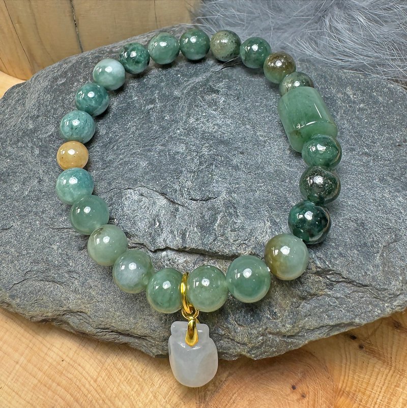 冰润 渐变 花青种 黄翡 白冰 钱袋 独家设计款 天然 缅甸玉 手串 - 手链/手环 - 玉石 多色