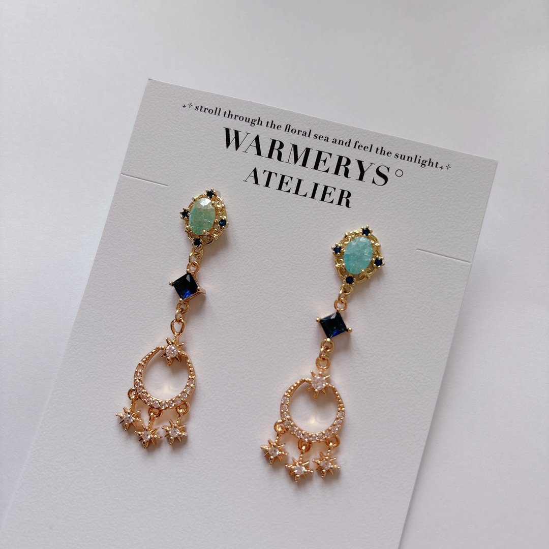 /现货/ starry night earrings - 耳环/耳夹 - 其他金属 蓝色