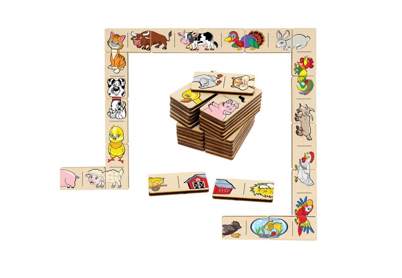 Wood domino games - farm animals Puzzle, Wooden Montessori homeschool blocks - 玩具/玩偶 - 木头 白色