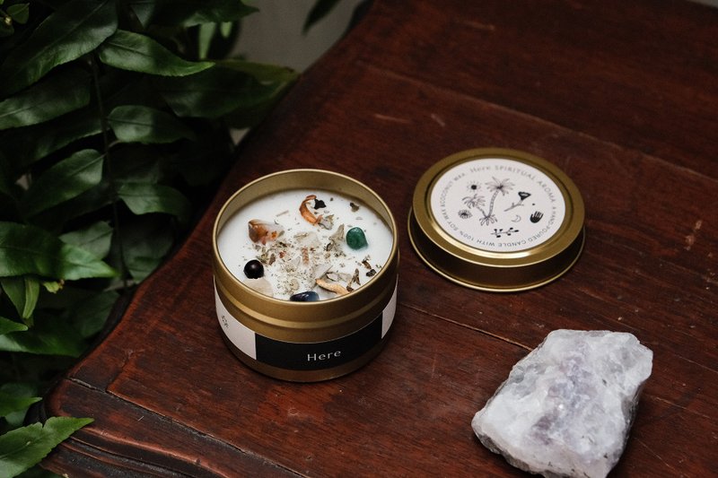 净化 治愈 | 水晶花草能量蜡烛罐 白鼠尾草 - 蜡烛/烛台 - 蜡 金色