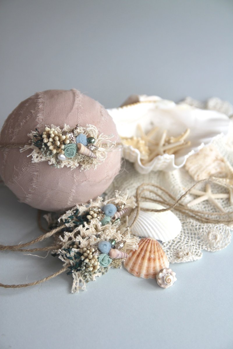 婴儿头带 宝宝头带 婴儿头饰 头饰 弥月礼物 弥月头饰 百日宴头饰 - 婴儿帽/发带 - 棉．麻 蓝色