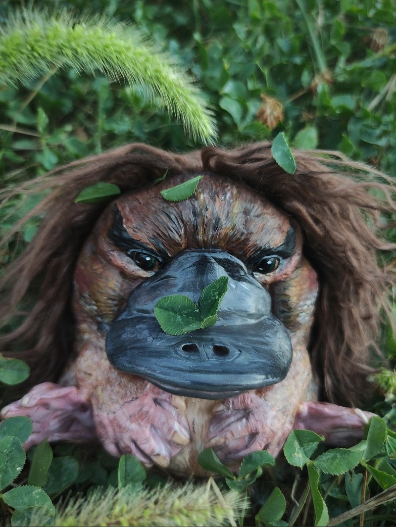 Funny Platypus Art Doll, Handmade Decor Figurine, Realistic Animal Sculpture - 玩偶/公仔 - 粘土 咖啡色