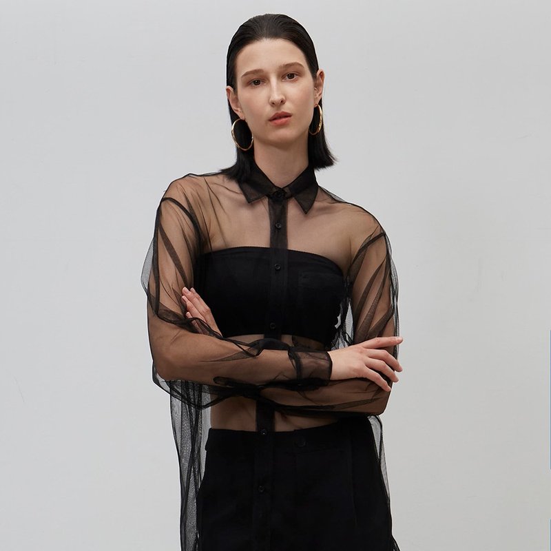 造型式网纱衬衫│Who Cares 台湾服饰品牌 - 女装衬衫 - 棉．麻 黑色