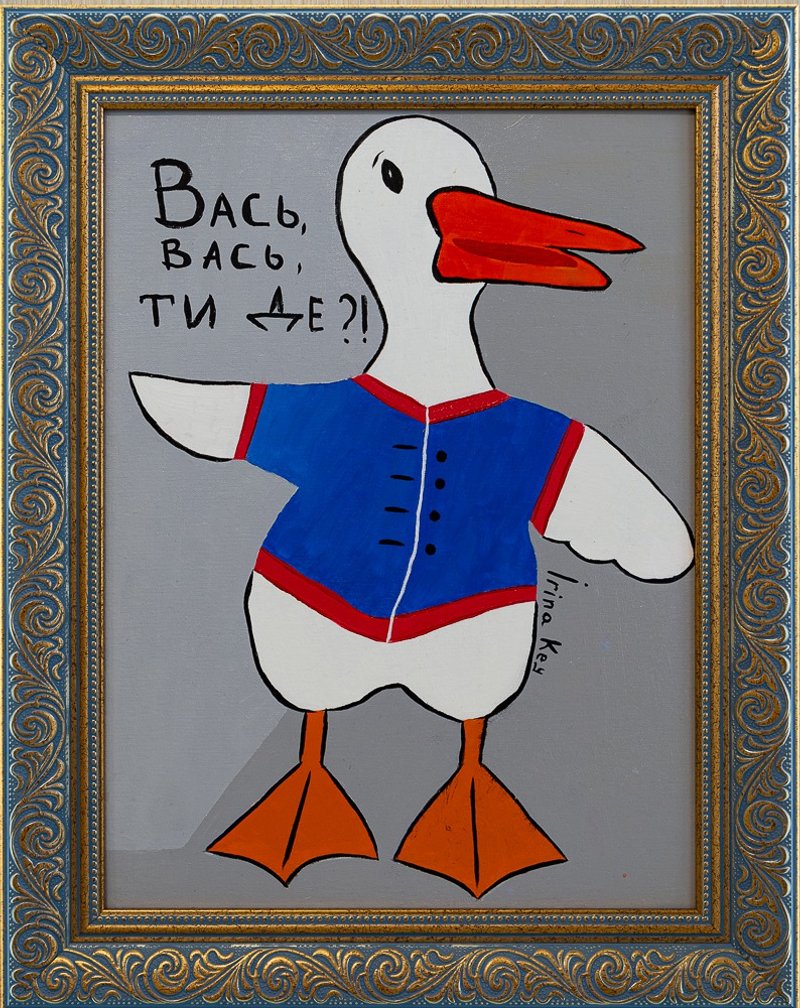 White goose portrait oil Painting original painting framed white geese painting - 墙贴/壁贴 - 棉．麻 多色