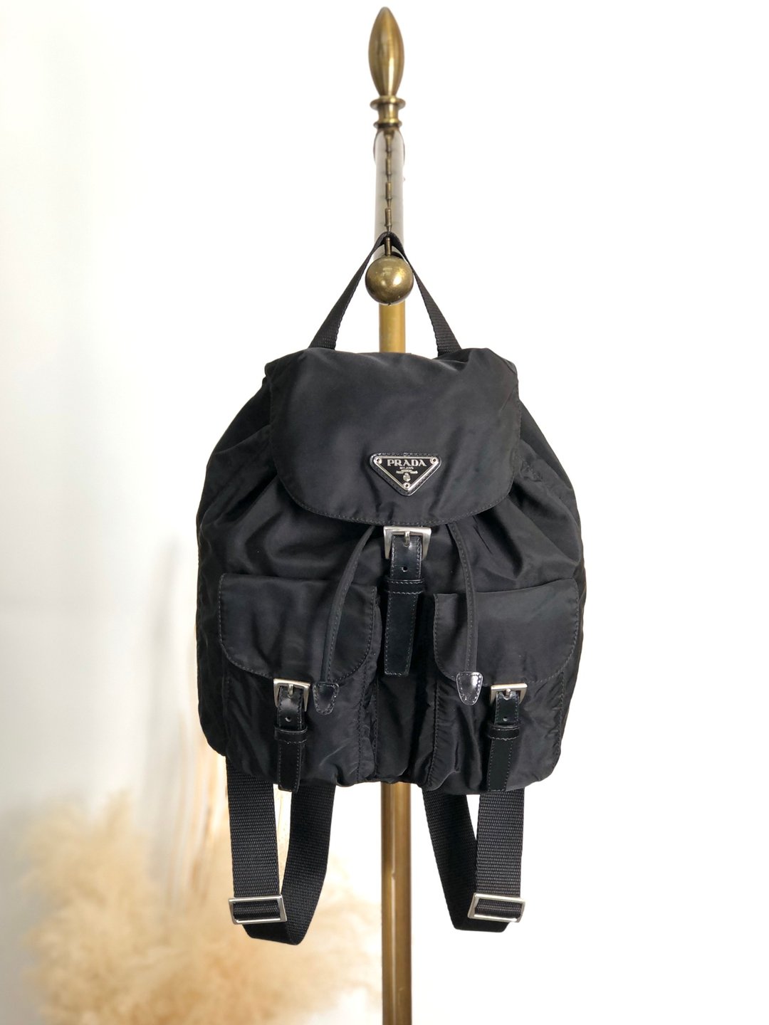 【日本直送名牌中古包】PRADA 普拉达 后背包 黑色 三角标志 尼龙 双口袋 vintage 古董 5emm2a - 后背包/双肩包 - 尼龙 黑色