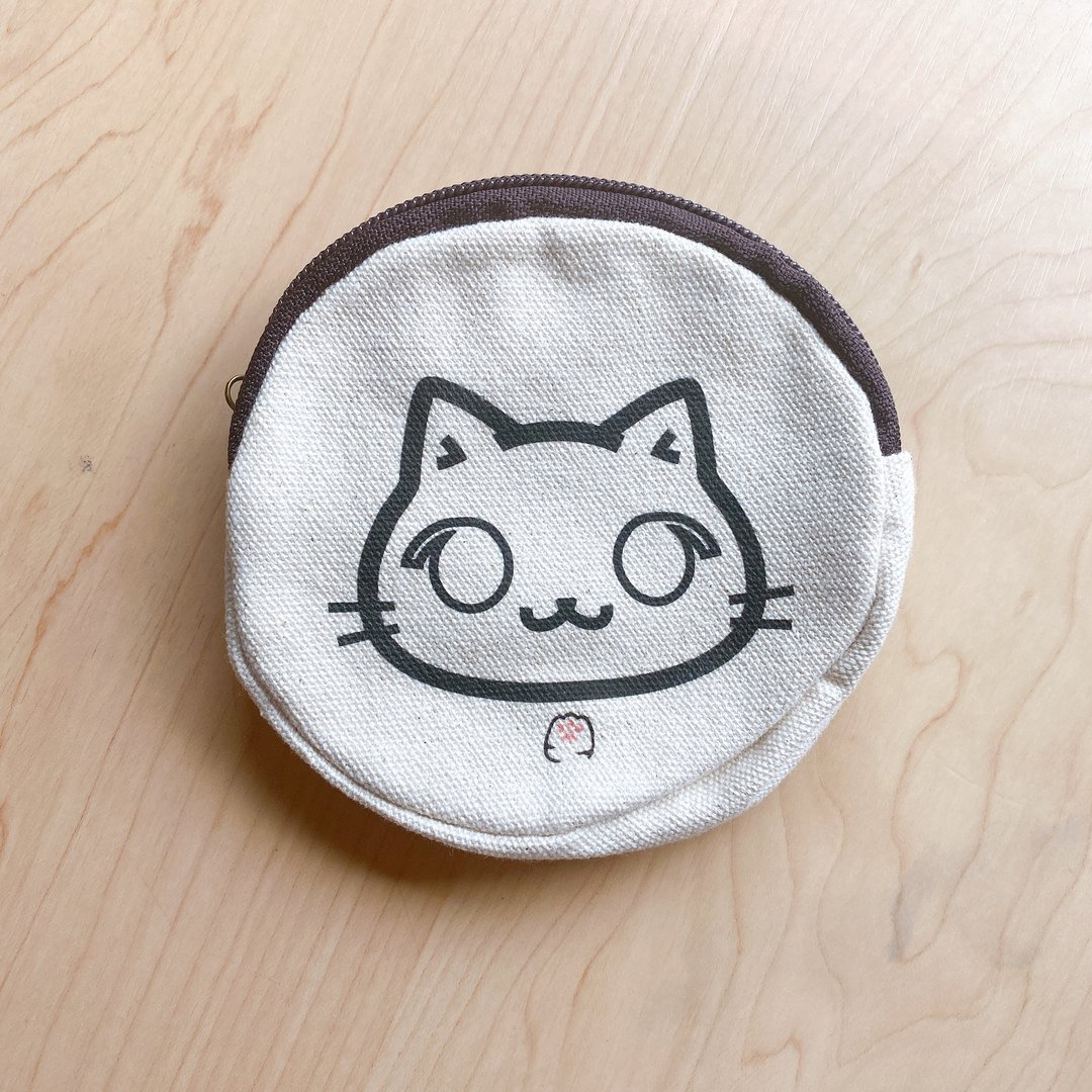 定制化手绘 | 猫咪脸脸圆形拉链包 | 猫手作 | 各种小物收纳 - 零钱包 - 棉 白色
