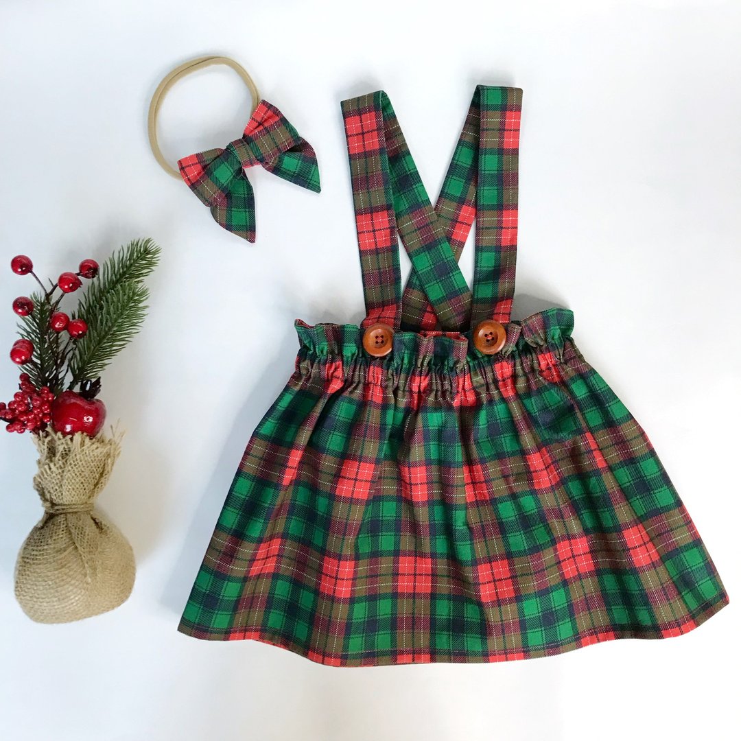 Suspender skirt , plaid skirt , buffalo plaid dress , tartan skirt baby girl - 童装裙 - 棉．麻 红色