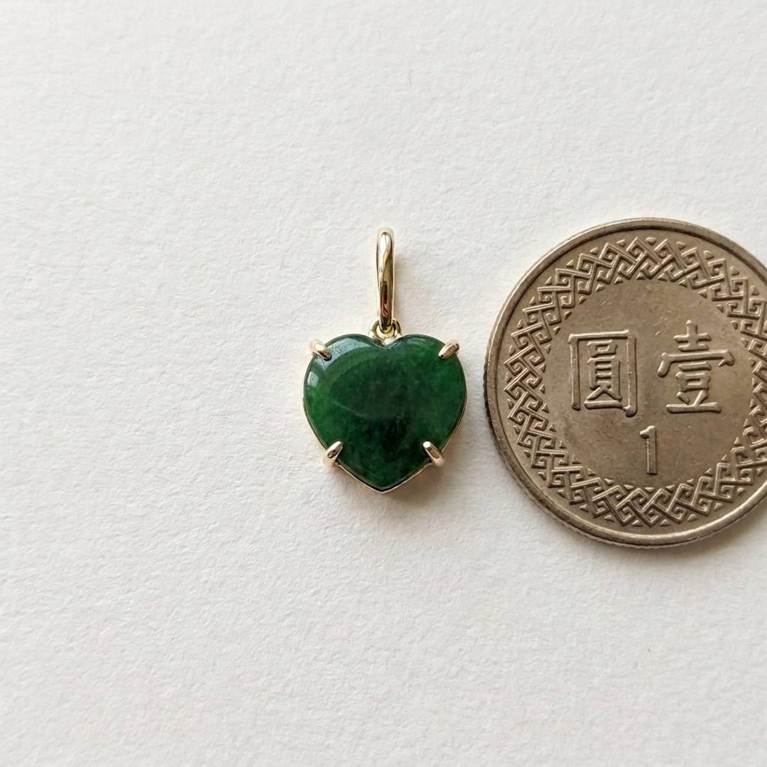 14K&18K 高质感 爱心 翡翠坠饰 黄 K 金/白 K 金/玫瑰金 - 项链 - 24k 金 金色