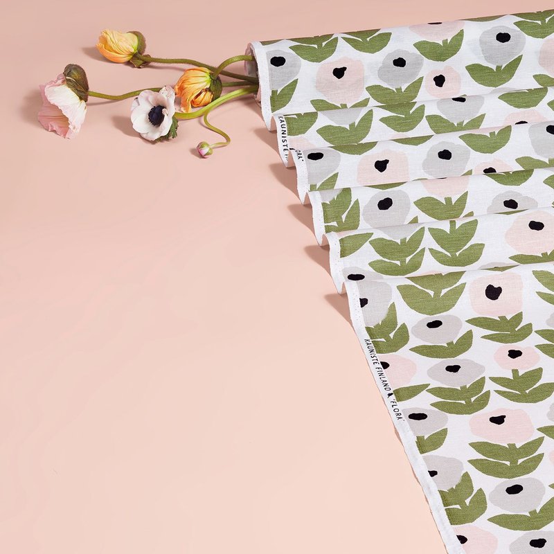 棉麻布料 (花意粉灰) 1单位50cm - 编织/刺绣/羊毛毡/裁缝 - 棉．麻 灰色