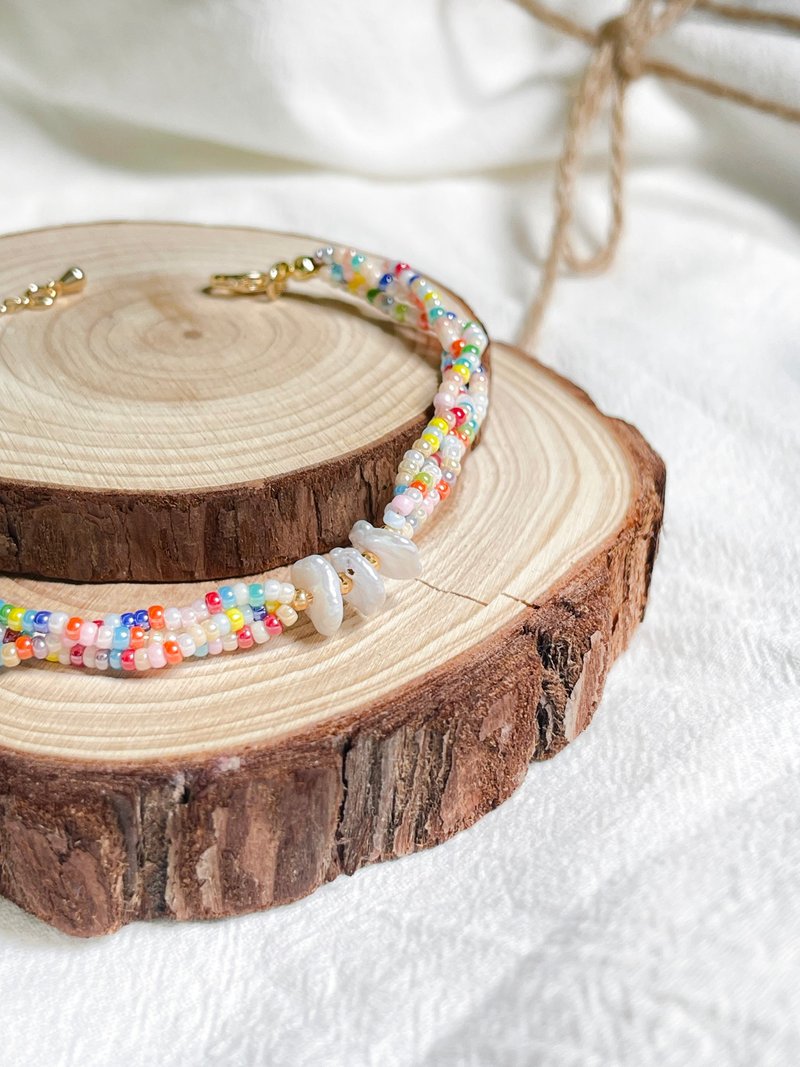 日本釉彩米珠 巴洛克花瓣珍珠 手链 - 手链/手环 - 珍珠 