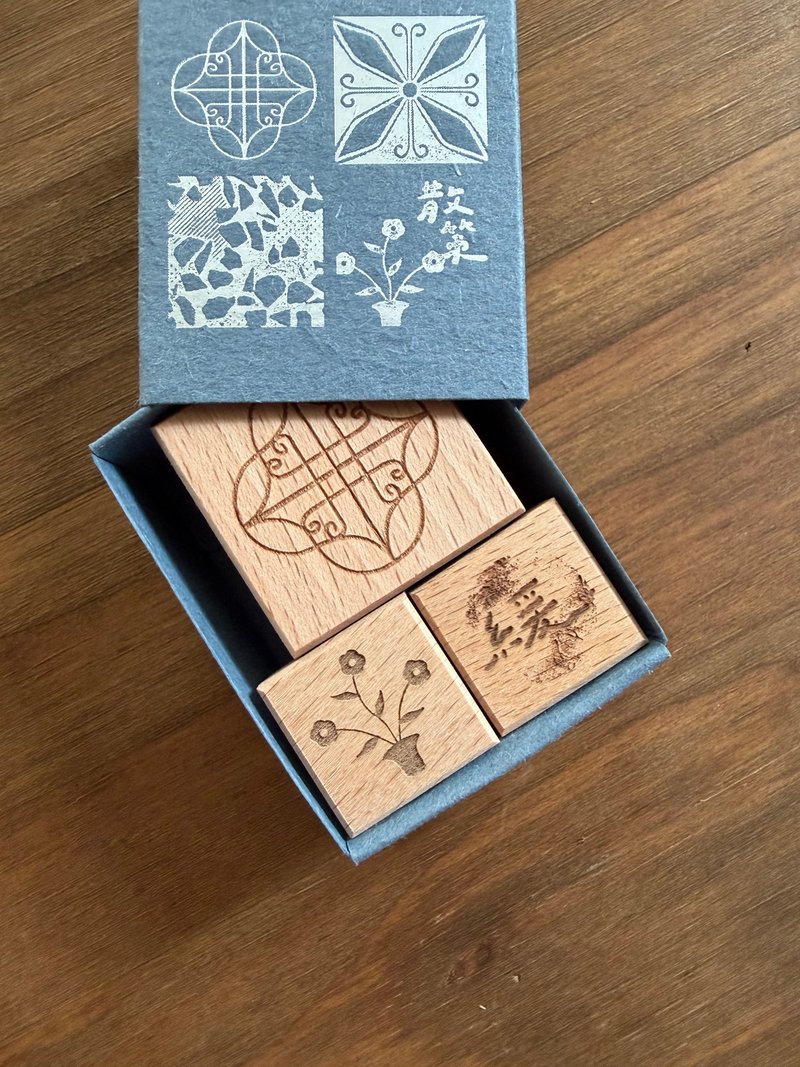 散策6 印章组 / 雷射雕刻榉木取手 水晶章面 - 印章/印台 - 木头 多色