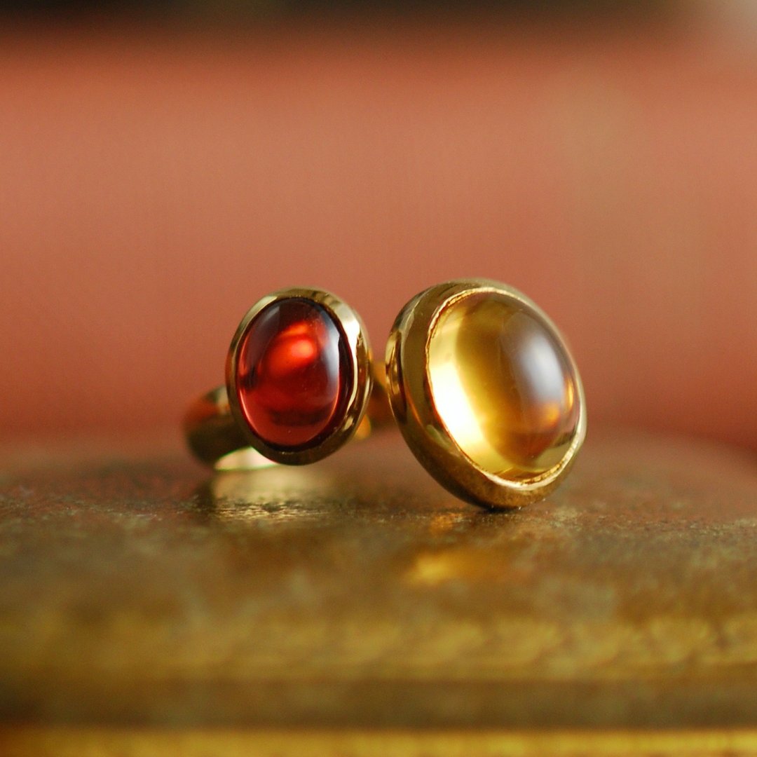 Citrine/Garnet Double Stone Ring [Made-to-Order] - 戒指 - 半宝石 红色
