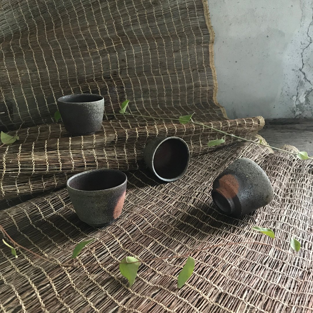 柴烧小茶杯四入一组 - 茶具/茶杯 - 陶 咖啡色