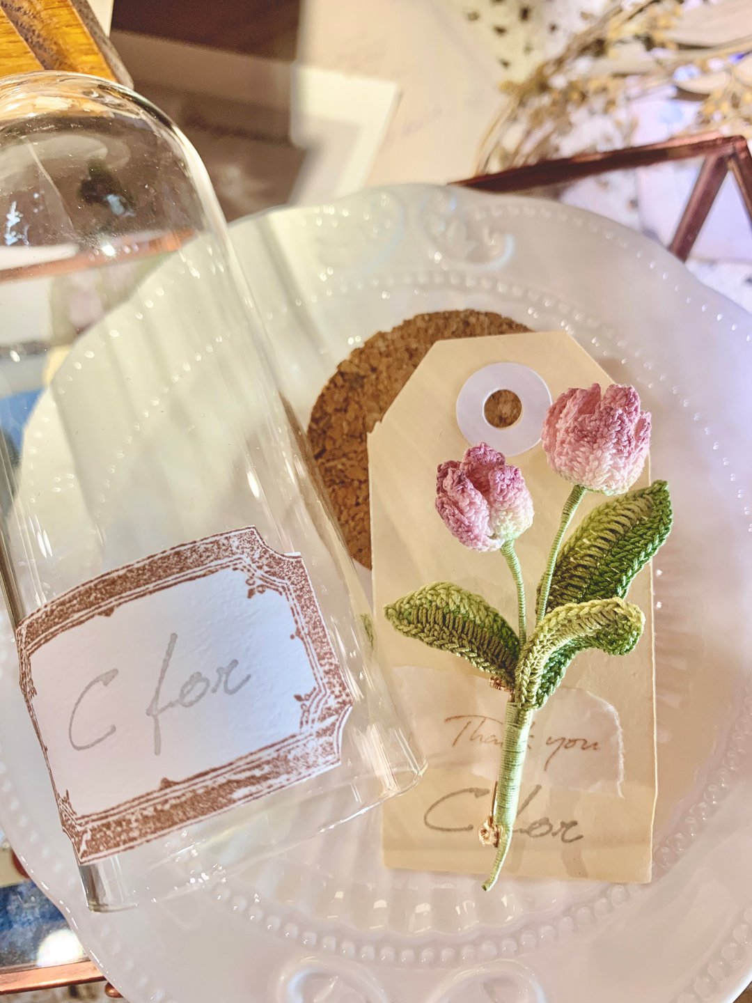 Tulip 郁金香 钩织 编织 胸针 胸花 襟针 襟花 瓶中花 摆设 装饰 - 胸针 - 棉．麻 粉红色