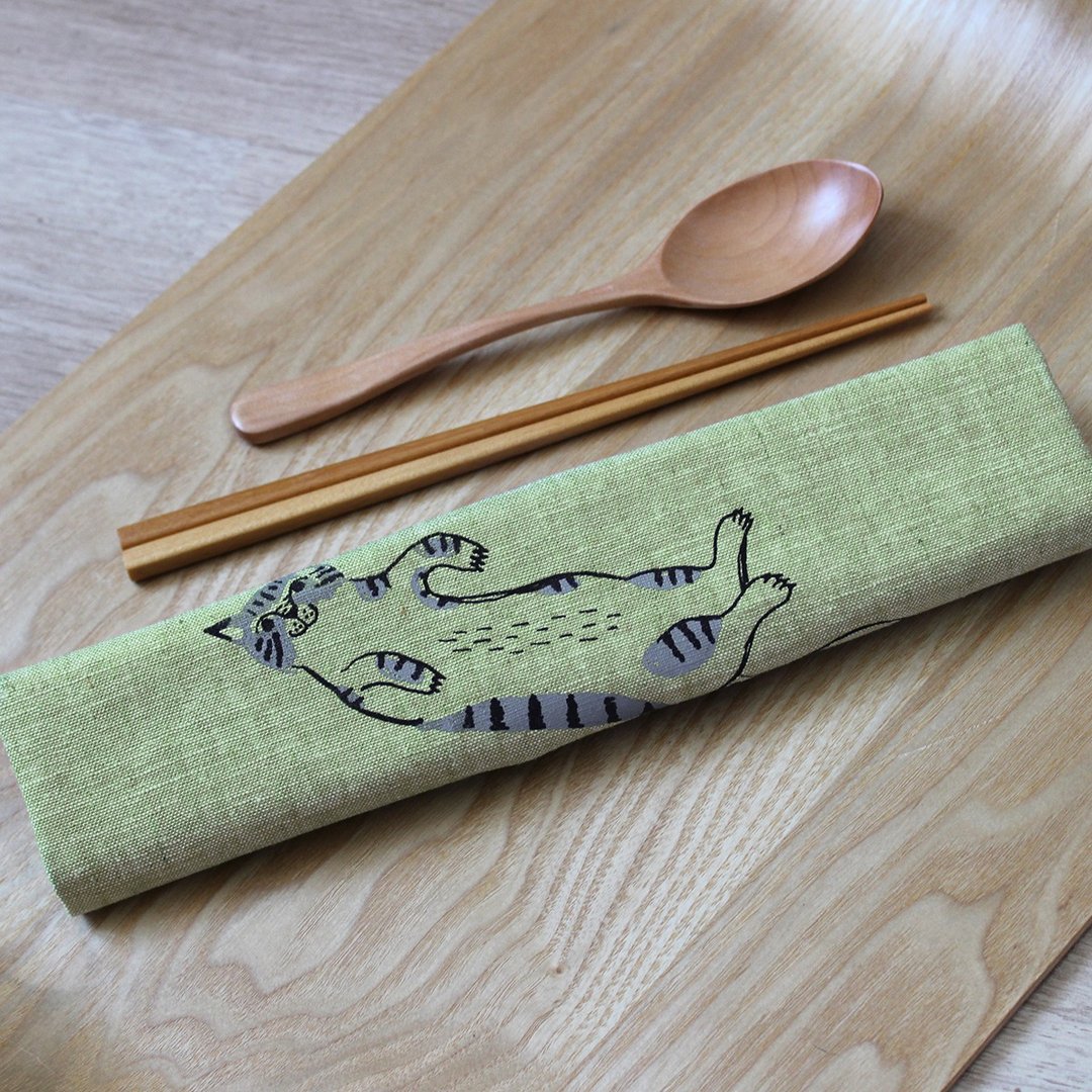 All-in-one餐具套 GoodafternoonworkXPearlCatCat手工绢印虎纹猫 - 其他 - 棉 绿色