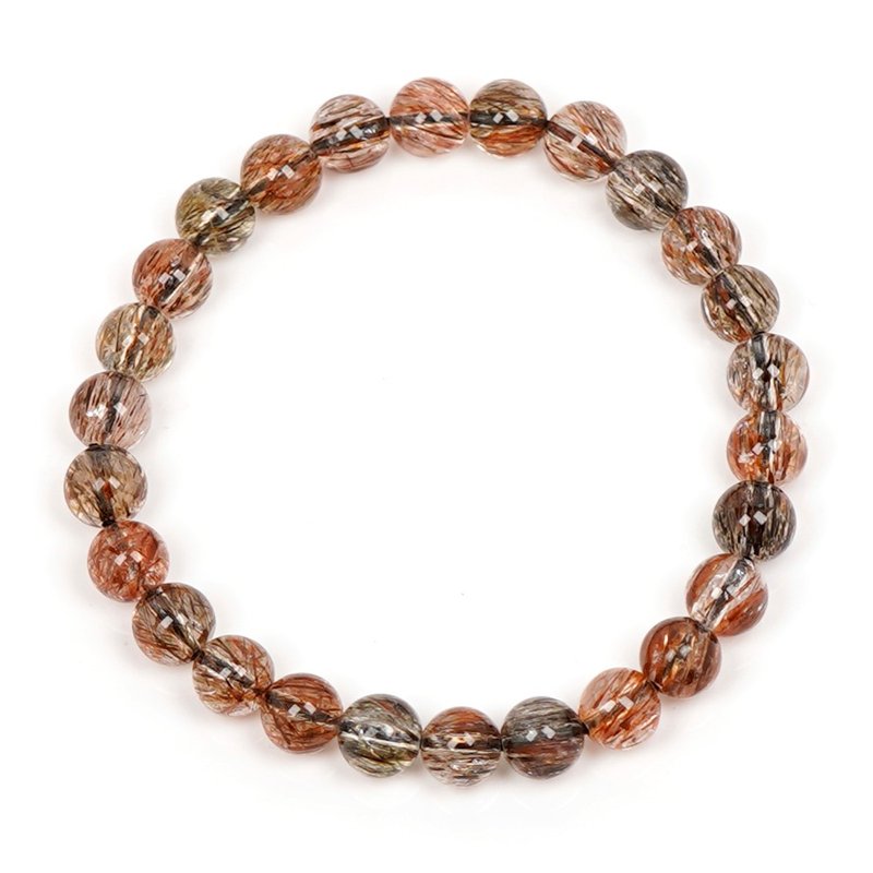 【正佳珠宝】黑金超七云母 冰透黑金 6.8-7.3mm 黑金超七云母手珠 - 手链/手环 - 半宝石 多色