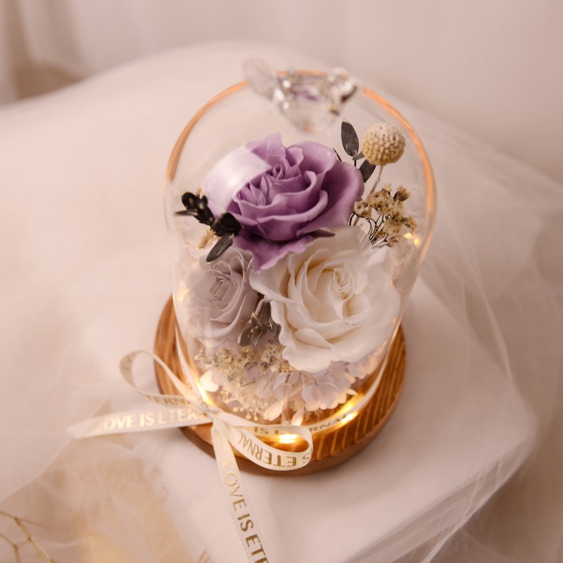 【情怀】Purple紫 永生花 玫瑰 LED 玻璃罩 夜灯 情人节 生日纪念 - 灯具/灯饰 - 植物．花 紫色