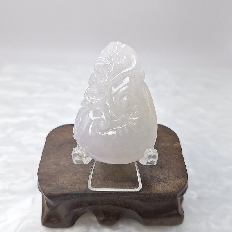 温润手工雕刻如意吊坠 |天然缅甸玉A货翡翠 - 项链 - 玉石 