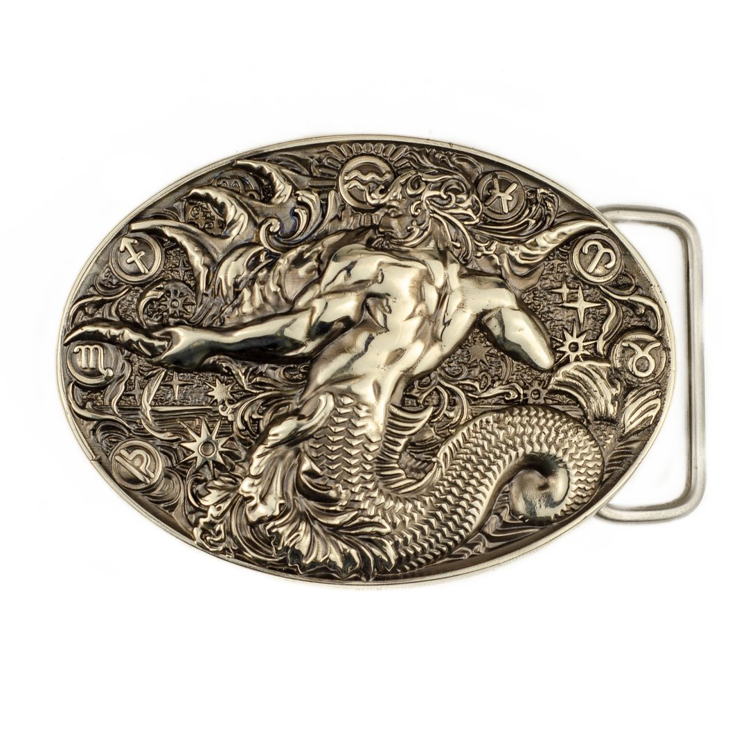 Aquarius soild german silver belt buckle, Zodiac sign nickel silver belt - 皮带/腰带 - 其他材质 银色