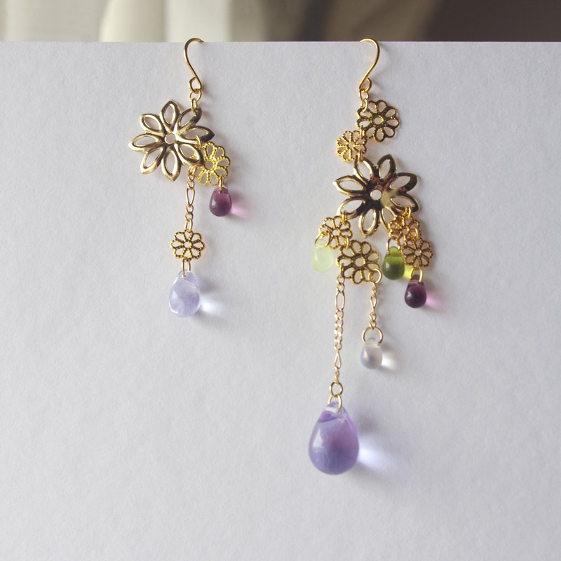 耳夹 凛として咲 - 耳环/耳夹 - 玻璃 紫色