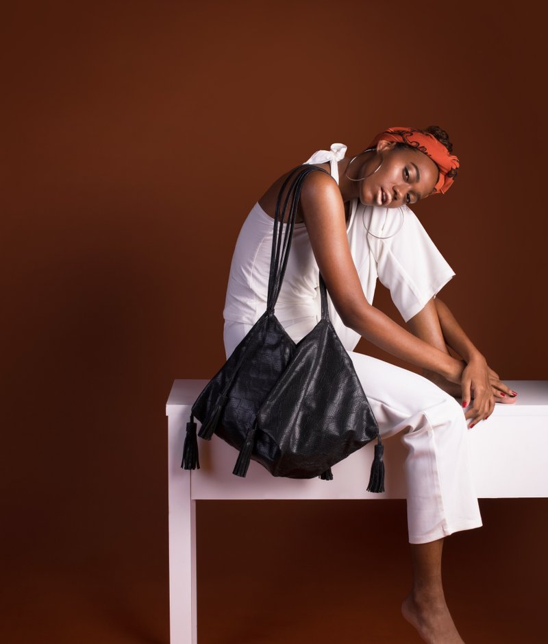 black - marquee shoulder tote bag - 侧背包/斜挎包 - 人造皮革 黑色