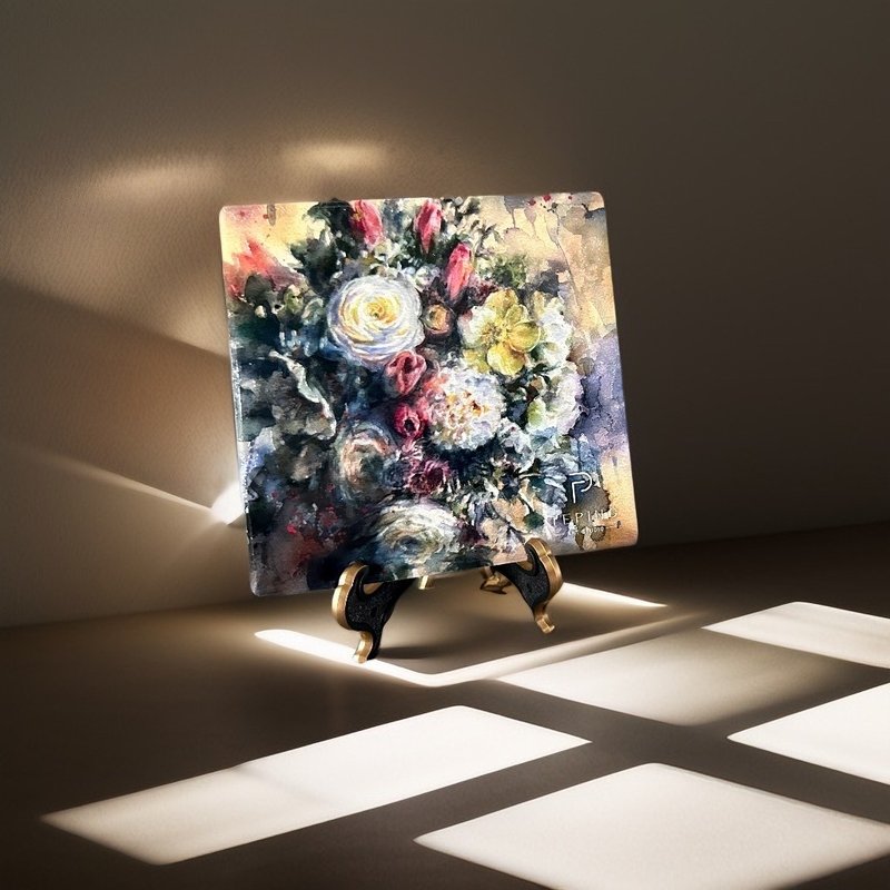 | 林德平艺术家 | 吸水陶瓷杯垫 / 花卉系列 (编号02) - 杯垫 - 陶 