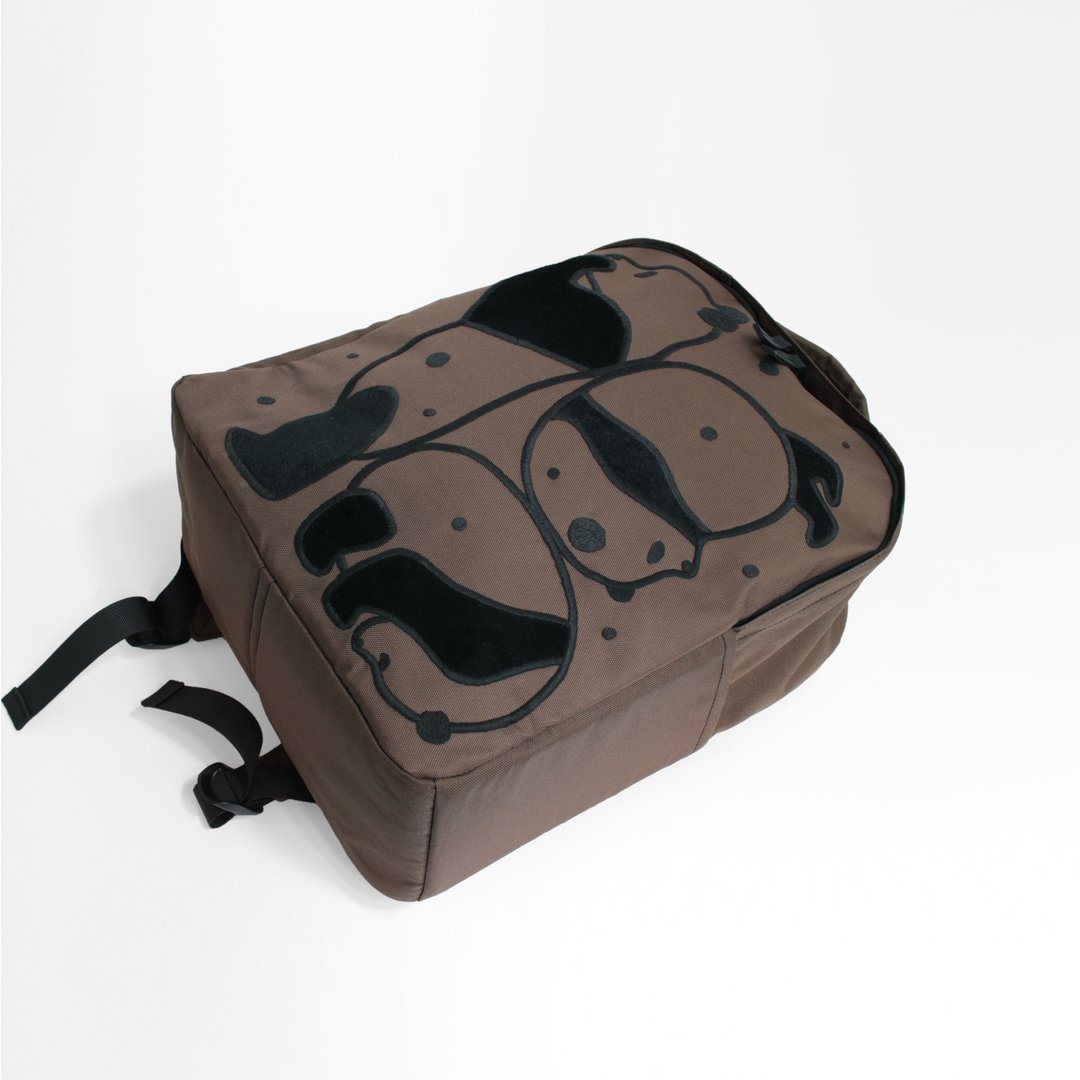 Child panda embroidery, rucksack - 后背包/双肩包 - 尼龙 咖啡色