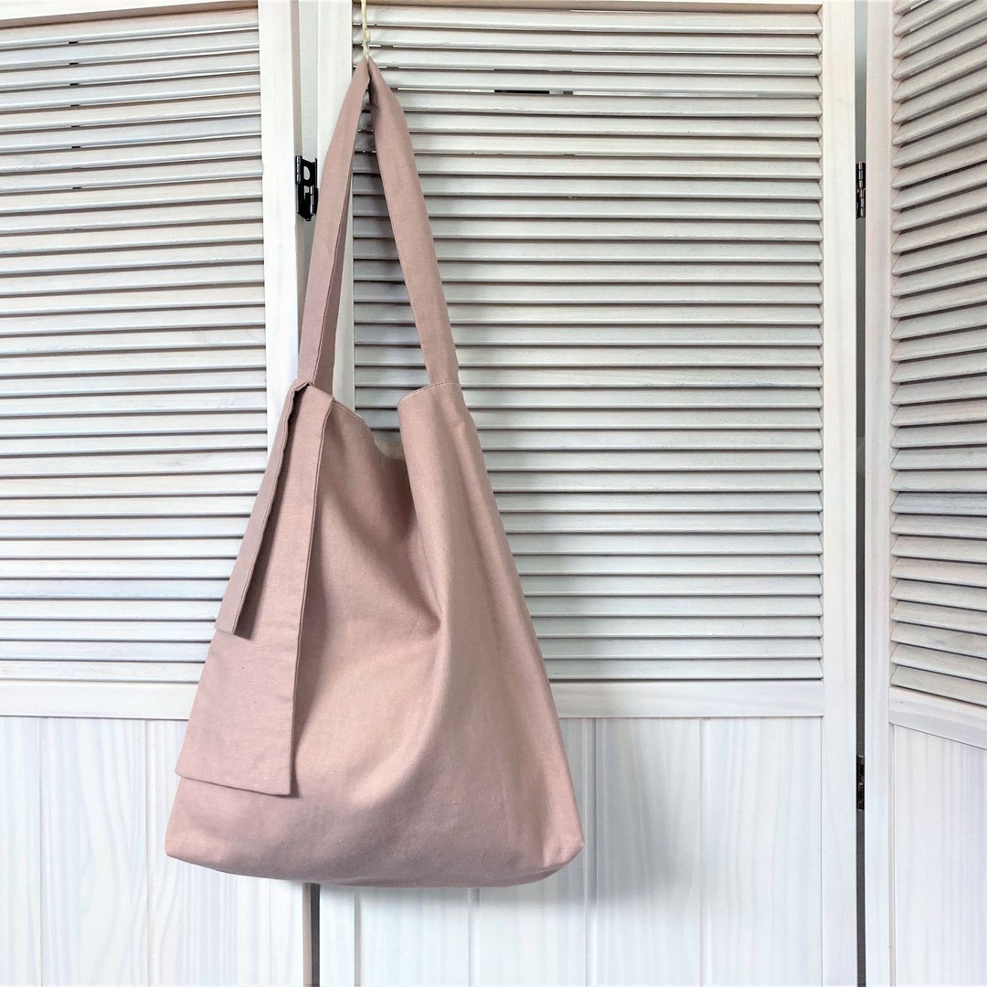 Cotton Linen side ribbon fashionable sub bag smoky pink - 手提包/手提袋 - 棉 粉红色