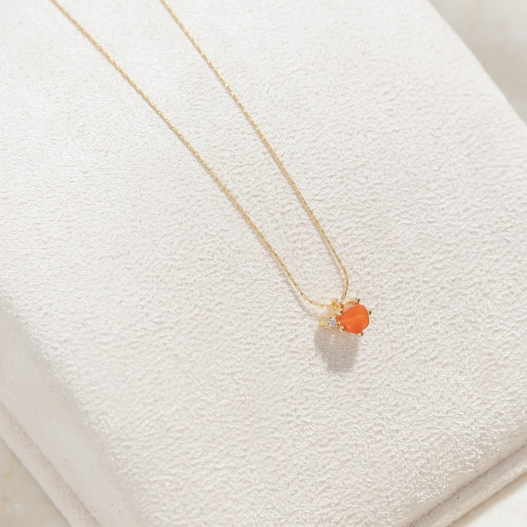 【狮子座生日石】红玉髓 Carnelian 天然石项链 韩国制造 - 项链 - 不锈钢 