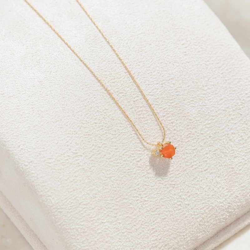 【狮子座生日石】红玉髓 Carnelian 天然石项链 韩国制造 - 项链 - 不锈钢 