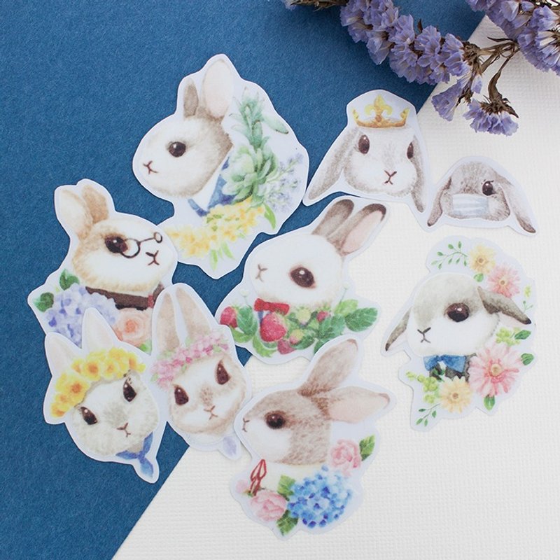 防水贴纸 - Bunny and Floral兔子与花 - 防刮、防晒 - 任选4张 - 贴纸 - 塑料 透明