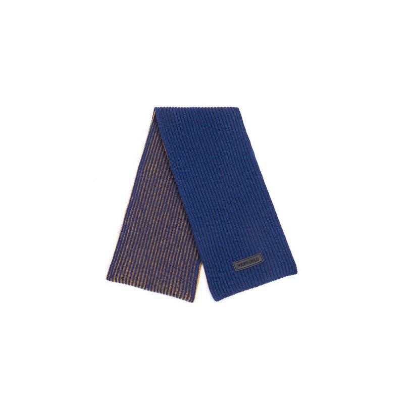 【ISW】100%羊毛双色针织围巾-蓝橘色 设计师品牌 - 围巾/披肩 - 羊毛 